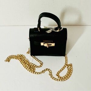 Like Dreams Black Top-Handle Mini Satchel Bag Gold Chain NWT 4.5” x 4.5” x 2”